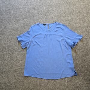 Talbots Top Womens Size XL Blue Short Sleeve Ruffle Sleeve Chiffon Casual Career
